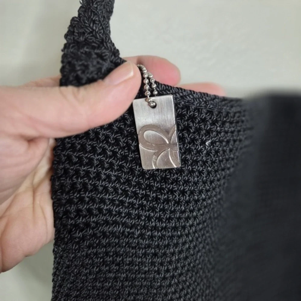 The Sak‎ Black Crochet Shoulder Bag Silver Hardware